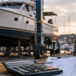 A motor yacht undergoing maintenance in a European marina, highlighting the rising costs of boat ownership, repairs, labor, and marine services across Europe.